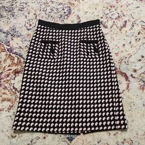 Milly 100% Italian Wool Houndstooth Pencil Skirt Bow Detail Pink Black Size 4